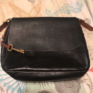 Fossil Black and Brown Large Flap Over Crossbody